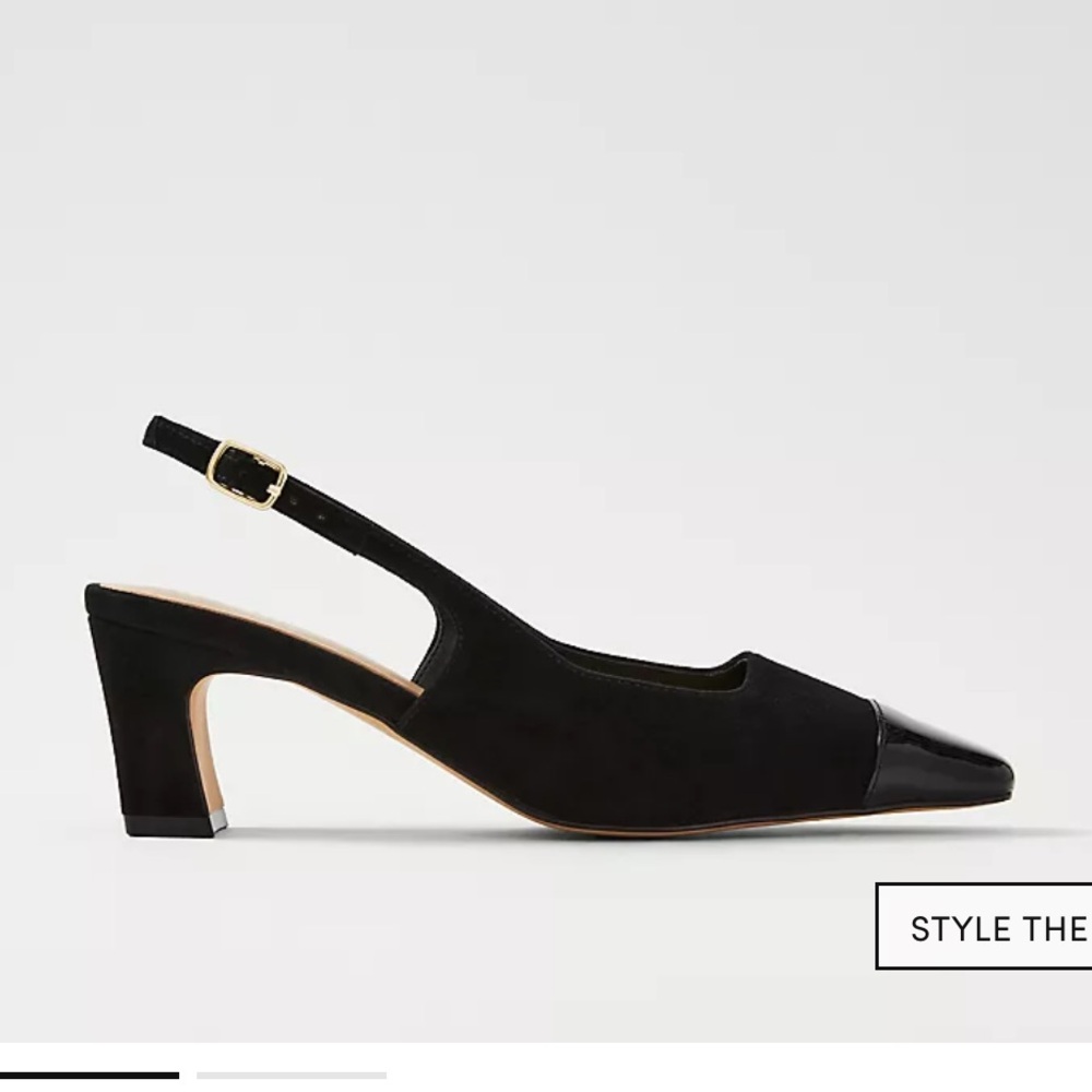 Ann Taylor Slingback Heels crop toe Black Suede & Patent Square Toe – 9